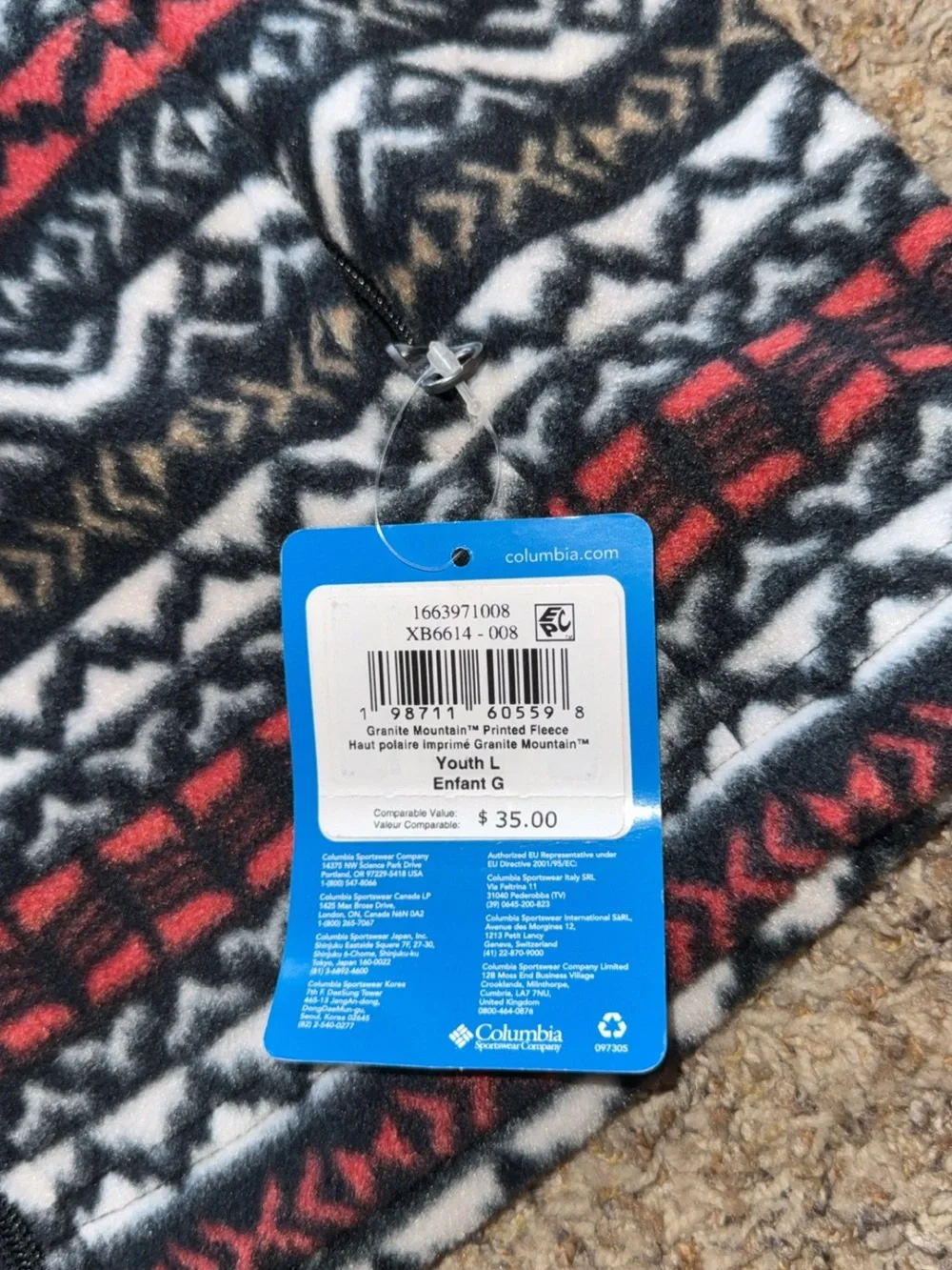 NWT Columbia Youth Large Full Zip Fleece Jacket Fair Isle Winter Cozy